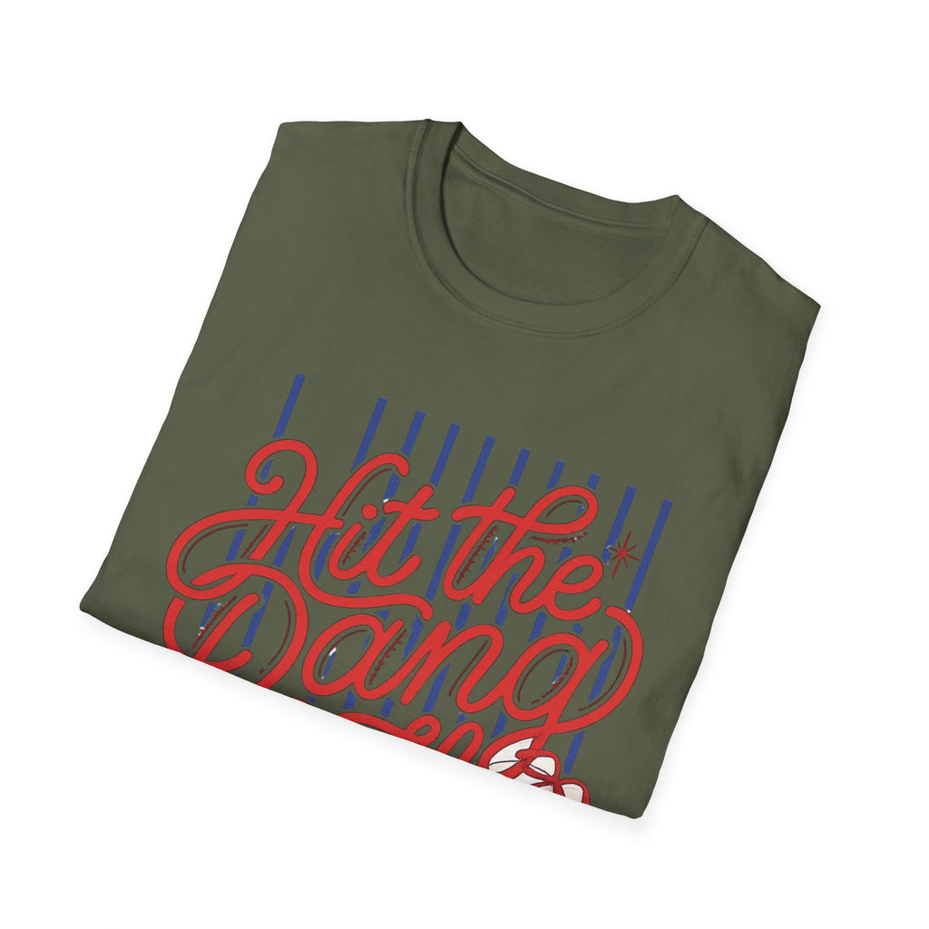 Hit the Dang Ball T-Shirt | Baseball Script Design, Striped Background