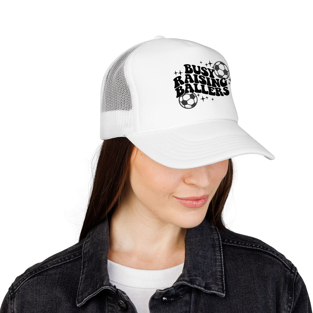 Busy Raising Ballers Foam Trucker Hat | Soccer Mom Dad Youth Sports