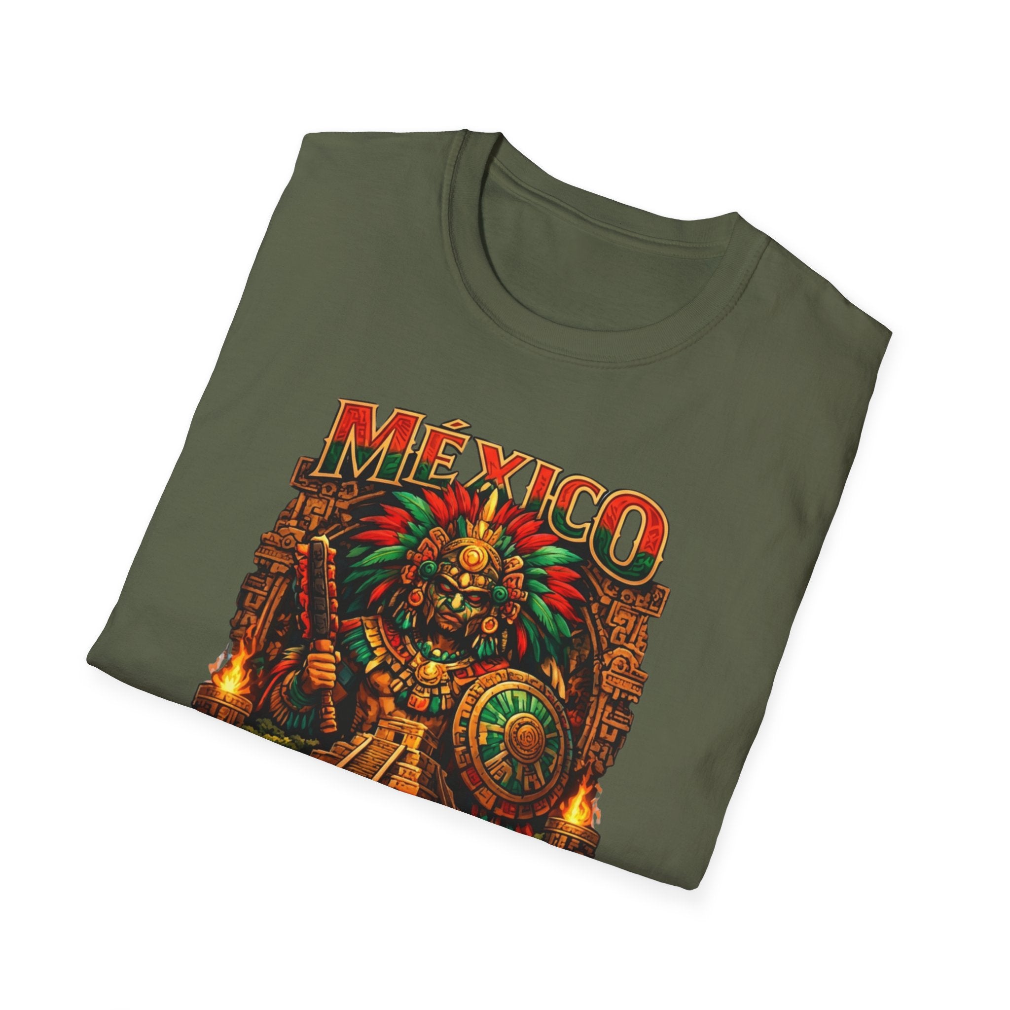 Mexico Aztec Warrior T-Shirt | Mesoamerican Pyramid Illustration