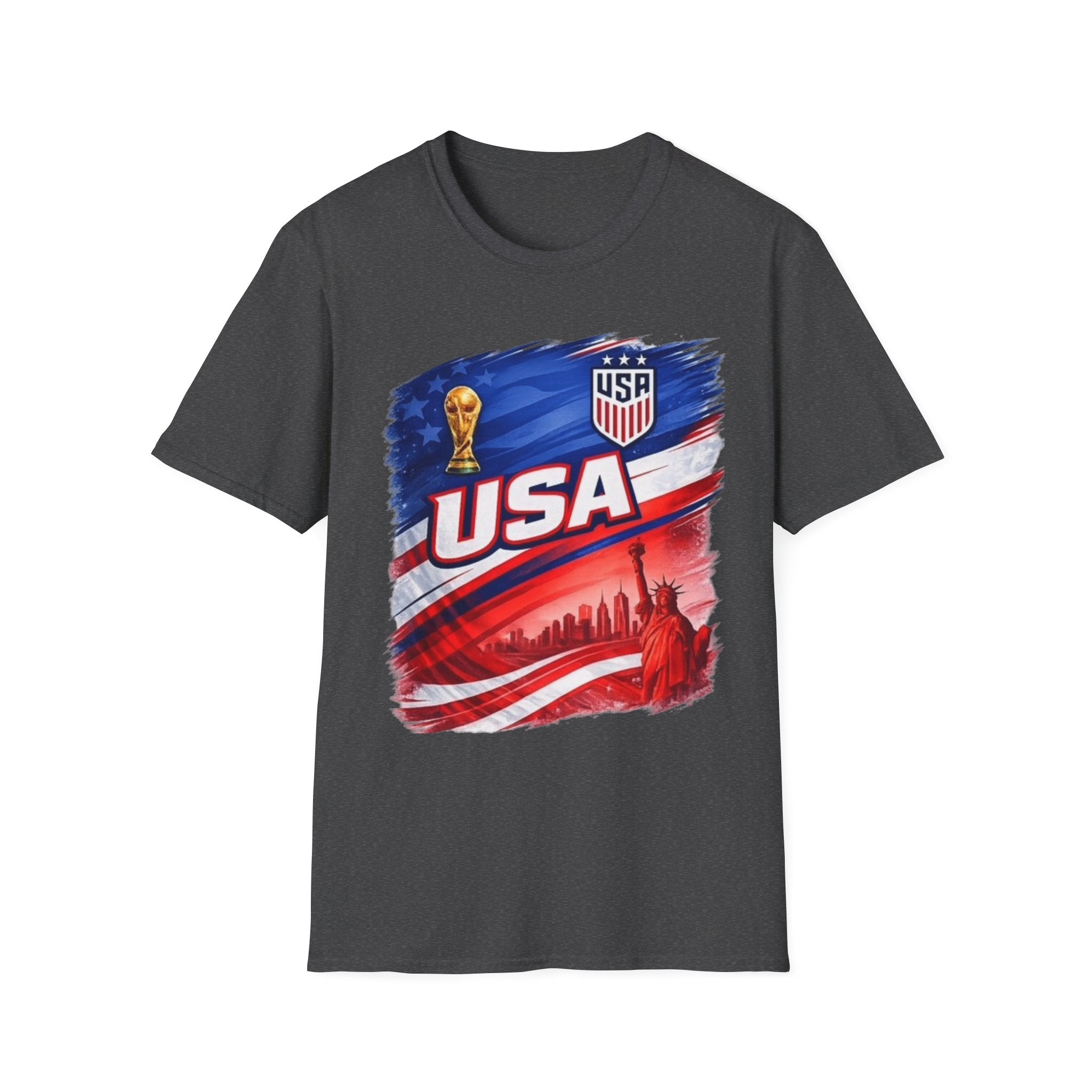 USA Soccer World Cup T-Shirt | American Flag, Statue of Liberty, Soccer Crest