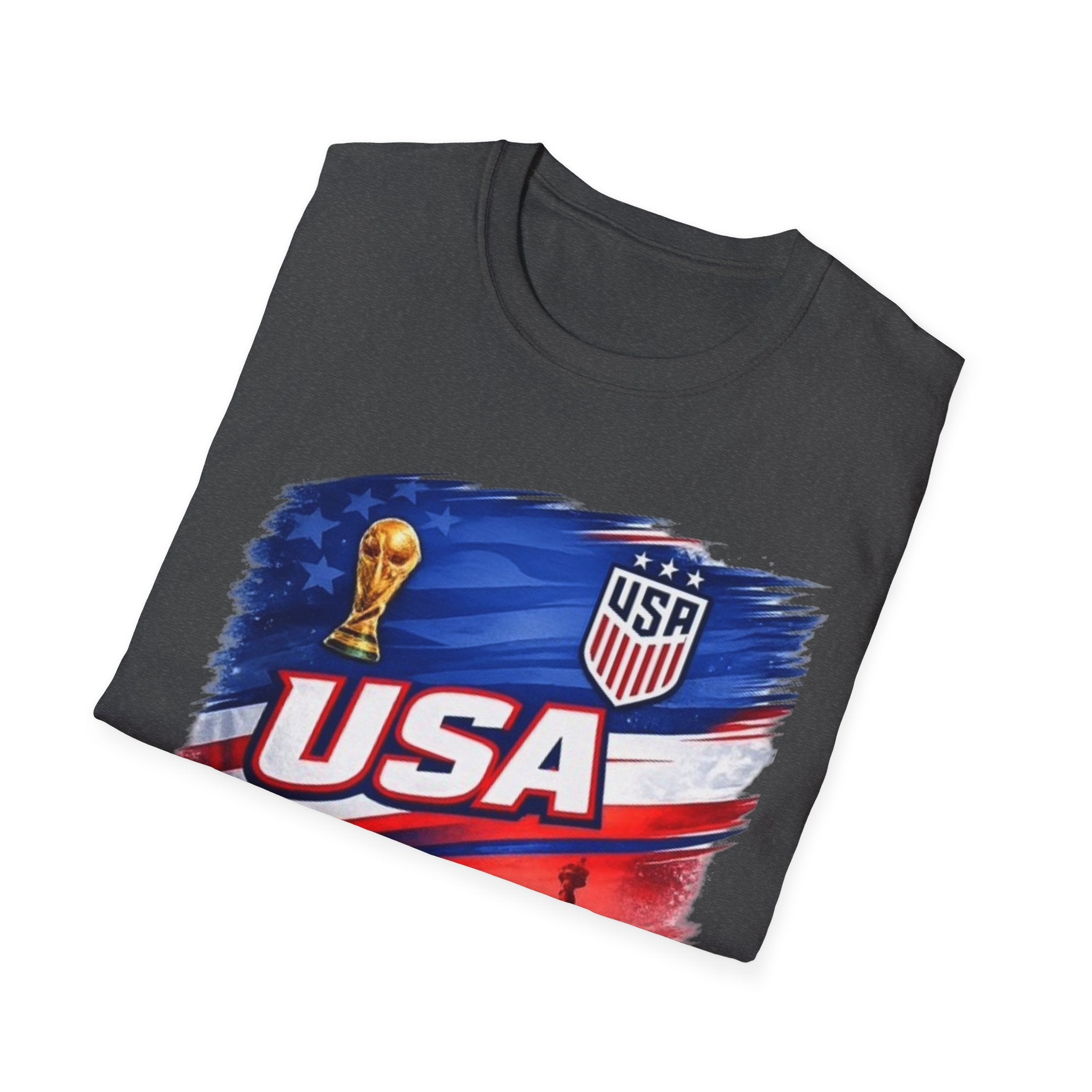 USA Soccer World Cup T-Shirt | American Flag, Statue of Liberty, Soccer Crest