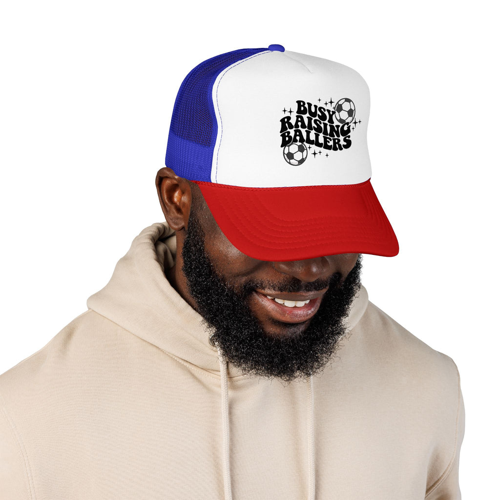 Busy Raising Ballers Foam Trucker Hat | Soccer Mom Dad Youth Sports