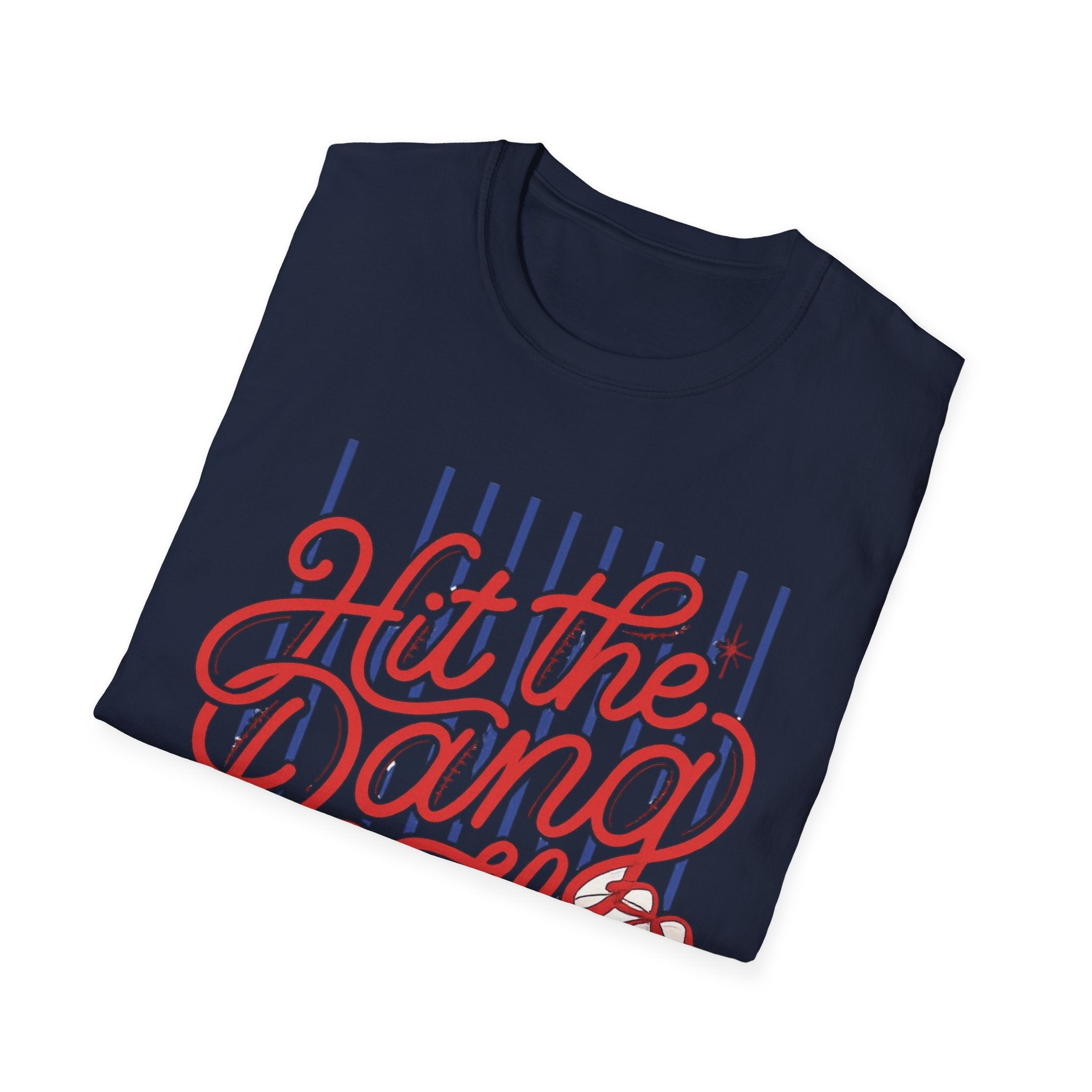 Hit the Dang Ball T-Shirt | Baseball Script Design, Striped Background