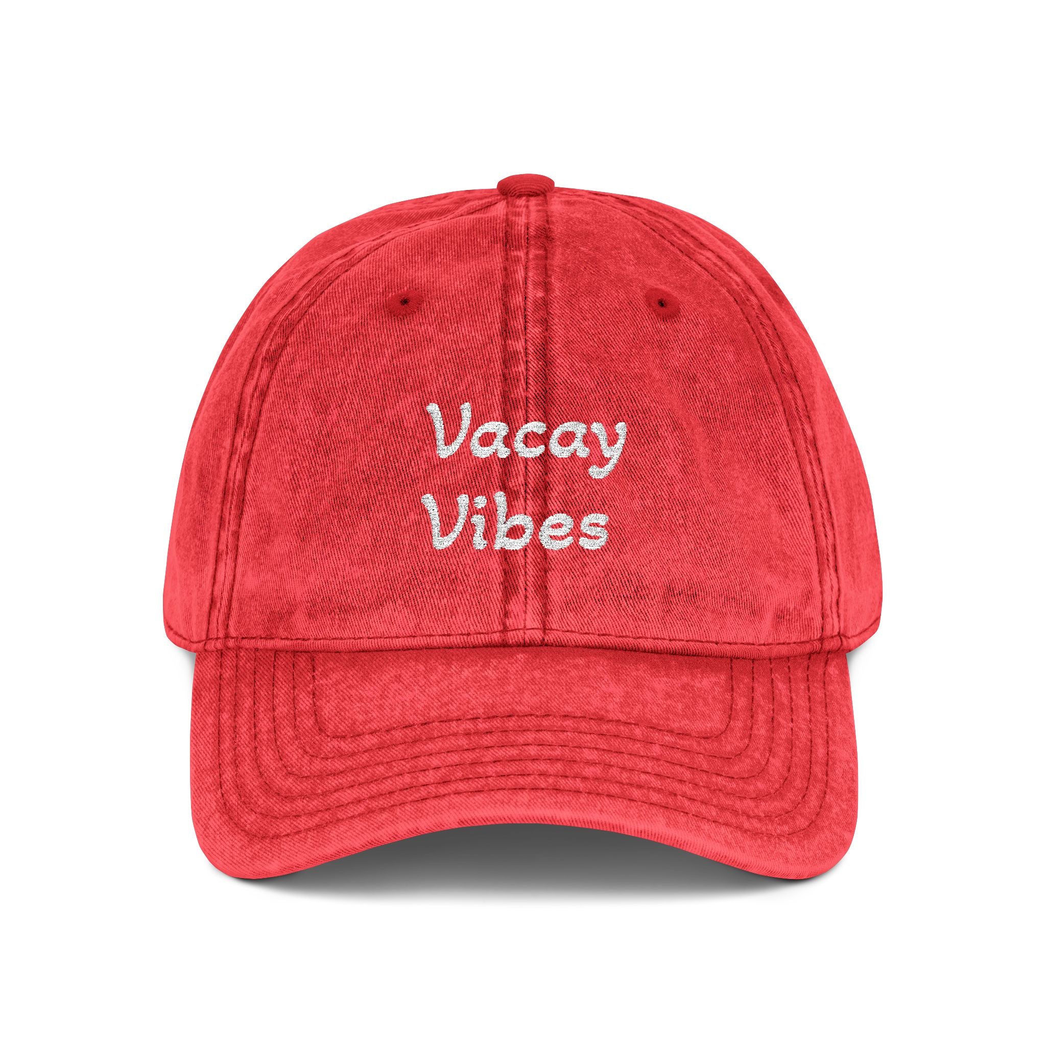 Vacay Vibes Embroidered Vintage Cap – Washed Red Baseball Hat