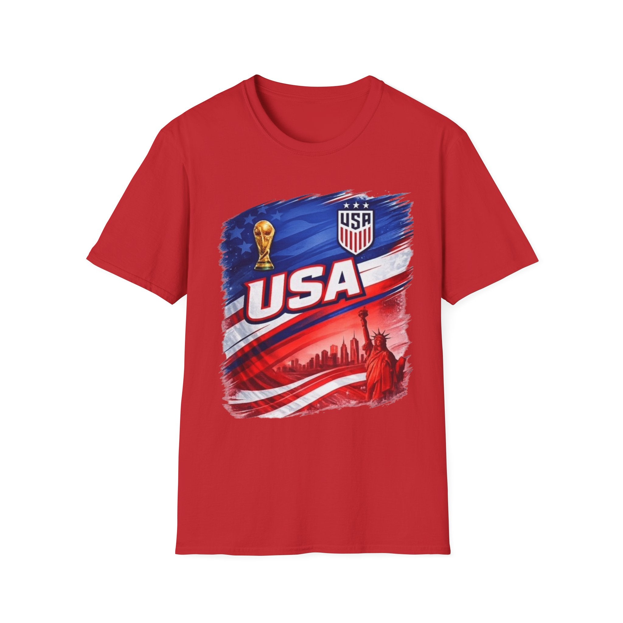 USA Soccer World Cup T-Shirt | American Flag, Statue of Liberty, Soccer Crest