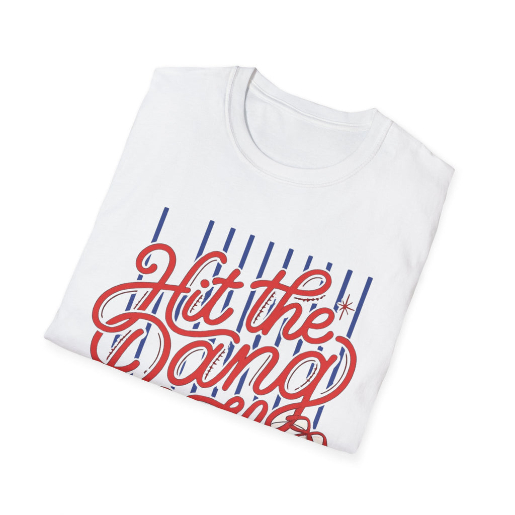 Hit the Dang Ball T-Shirt | Baseball Script Design, Striped Background