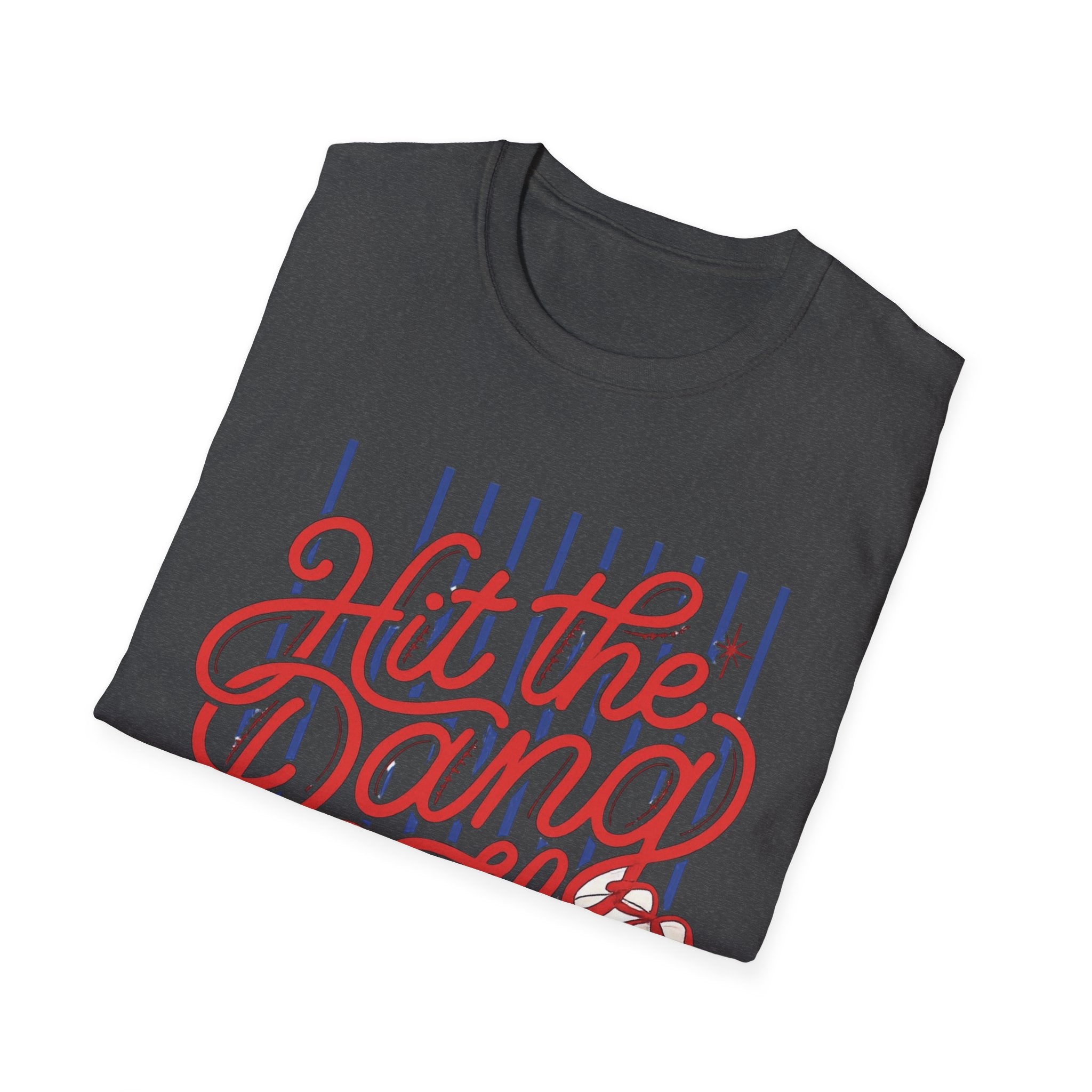 Hit the Dang Ball T-Shirt | Baseball Script Design, Striped Background