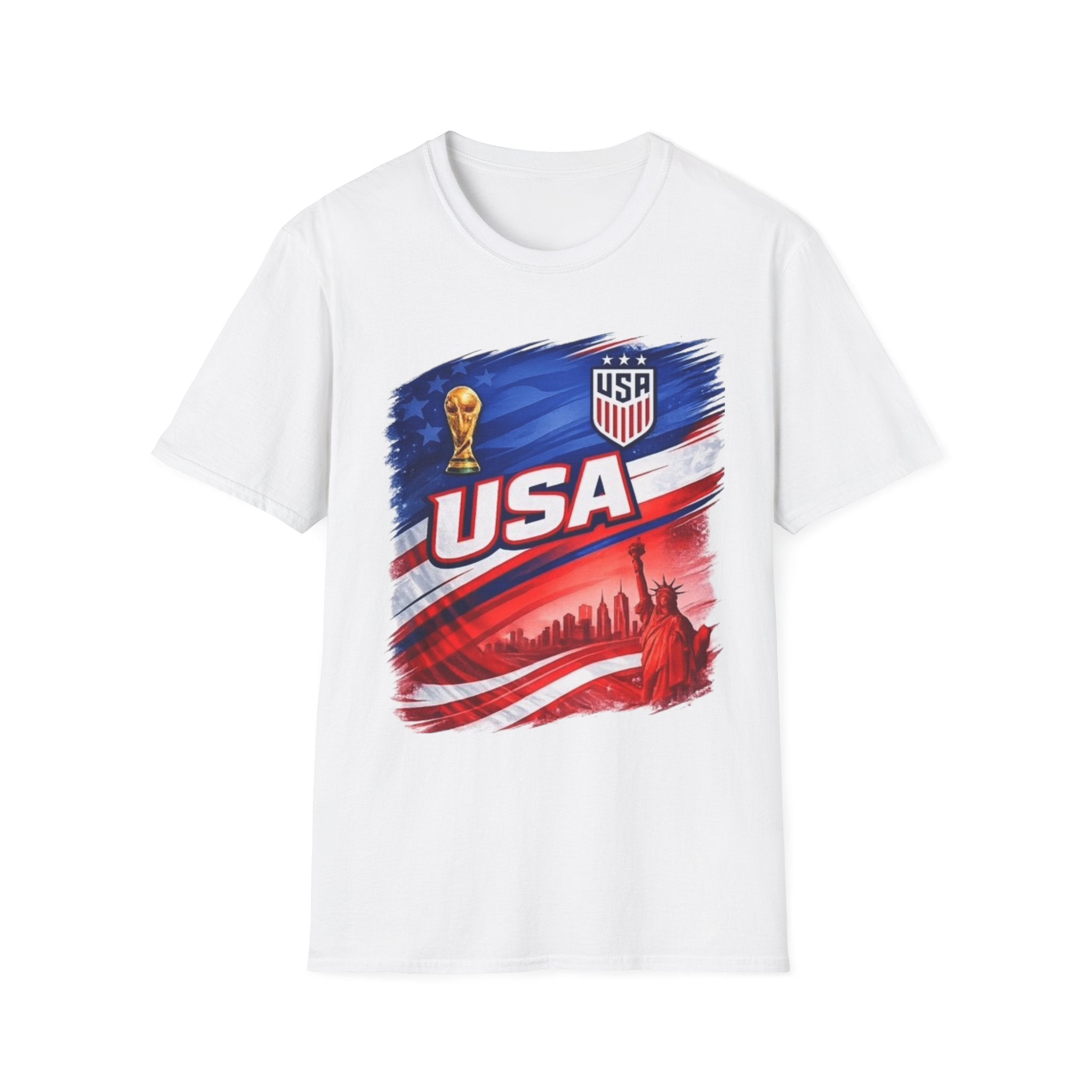USA Soccer World Cup T-Shirt | American Flag, Statue of Liberty, Soccer Crest