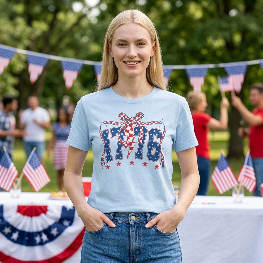 1776 Patriotic Bow Tee | Vintage Americana Graphic Tee XS–5XL | 250th Anniversary