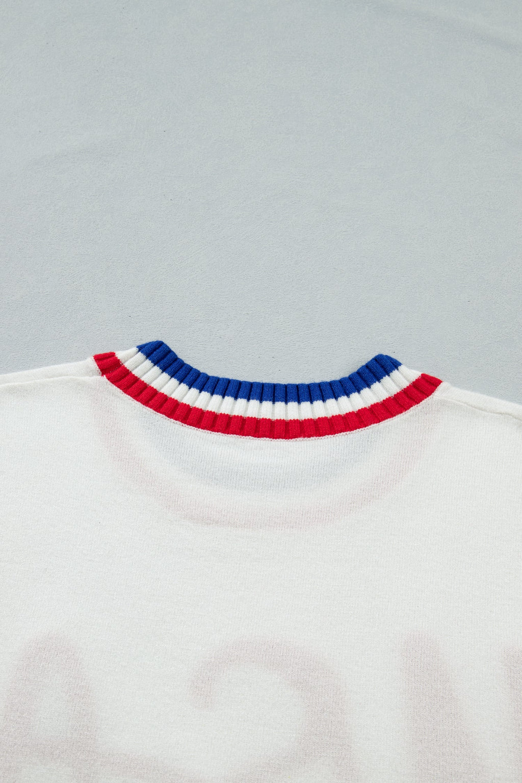 USA Stripe Contrast Trim Short Sleeve Sweater