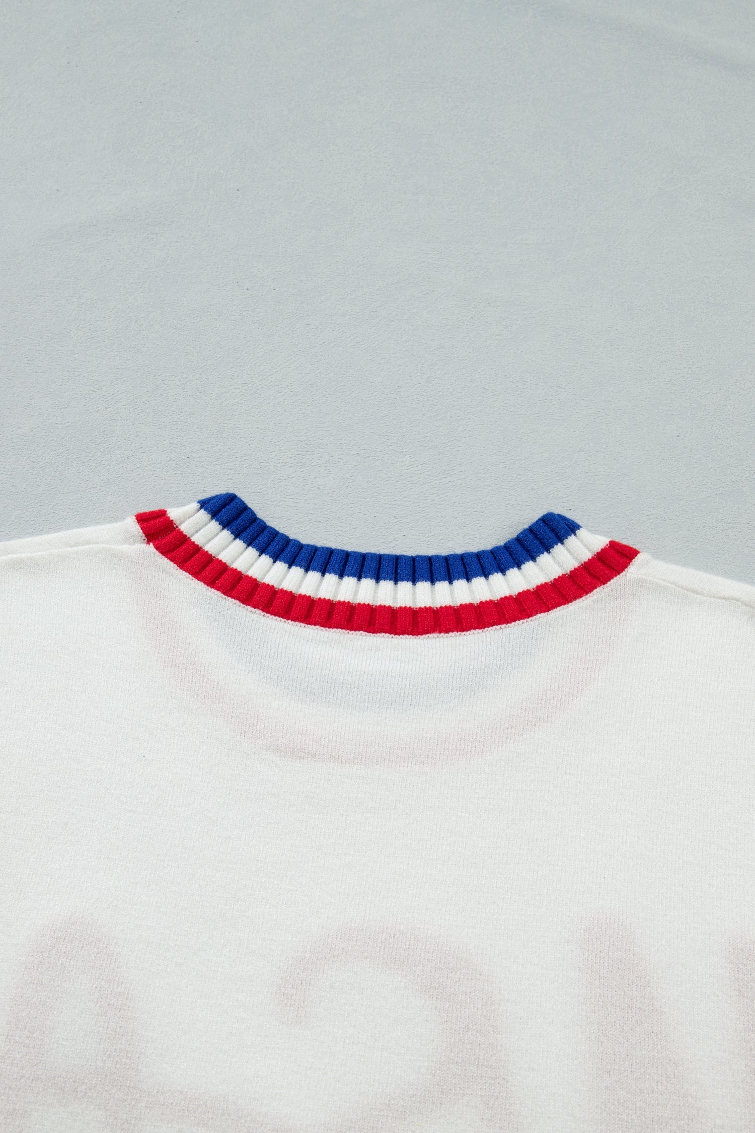 USA Stripe Contrast Trim Short Sleeve Sweater