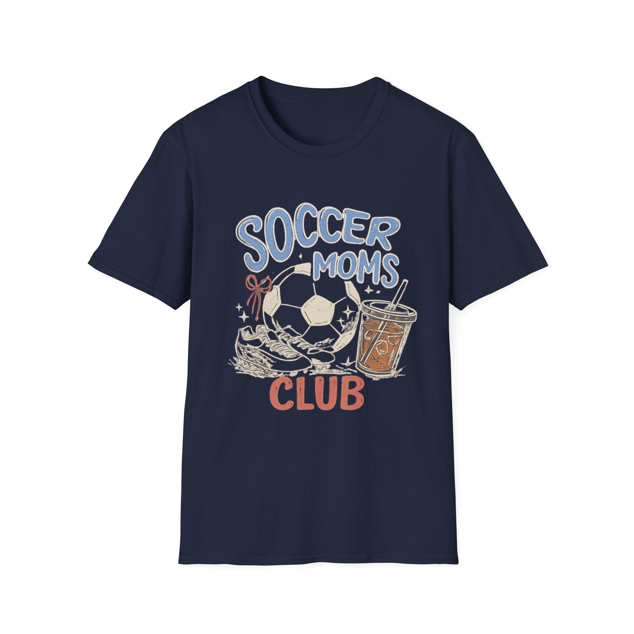 Soccer Moms Club T-Shirt | Soccer Ball, Cleats, Drink Illustration