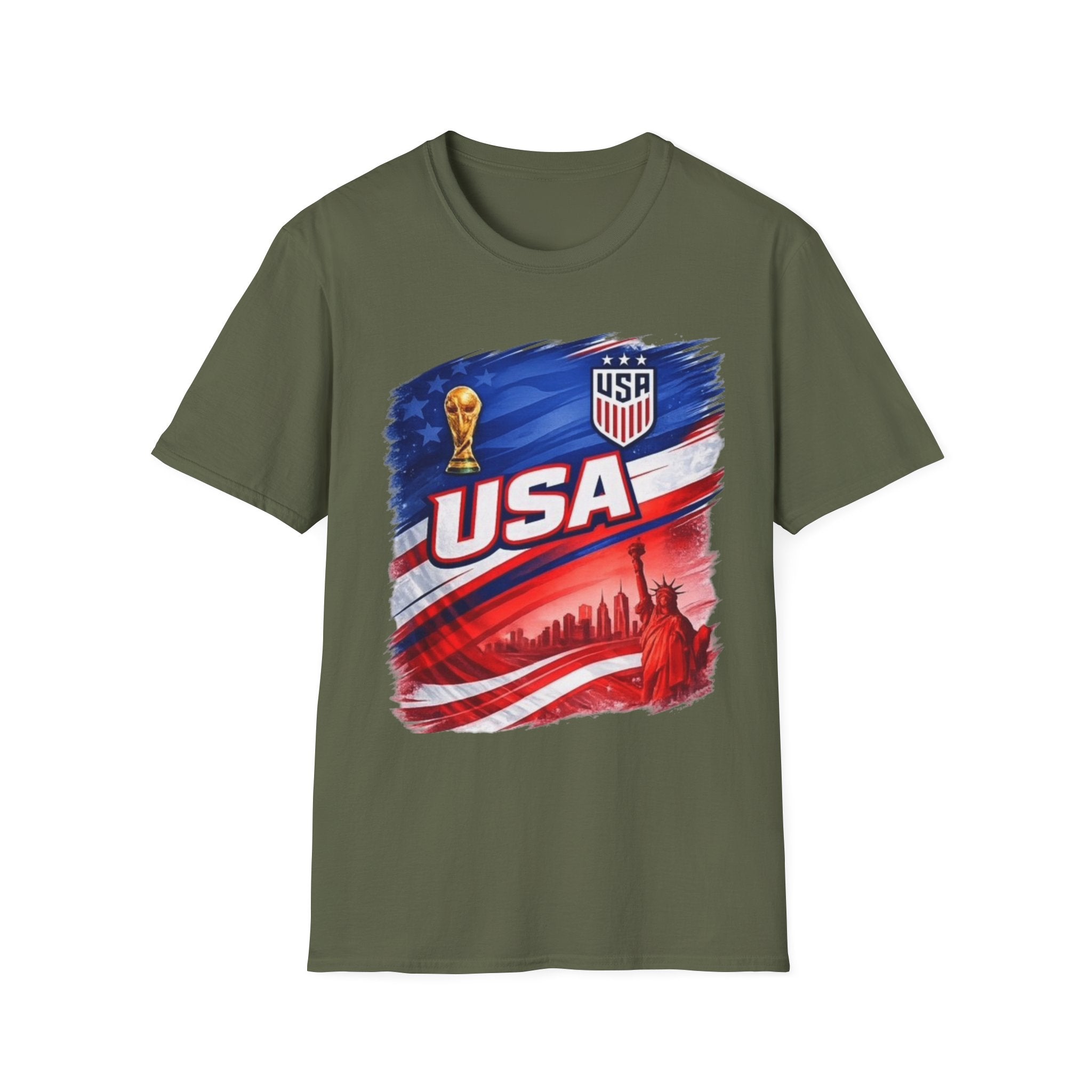 USA Soccer World Cup T-Shirt | American Flag, Statue of Liberty, Soccer Crest