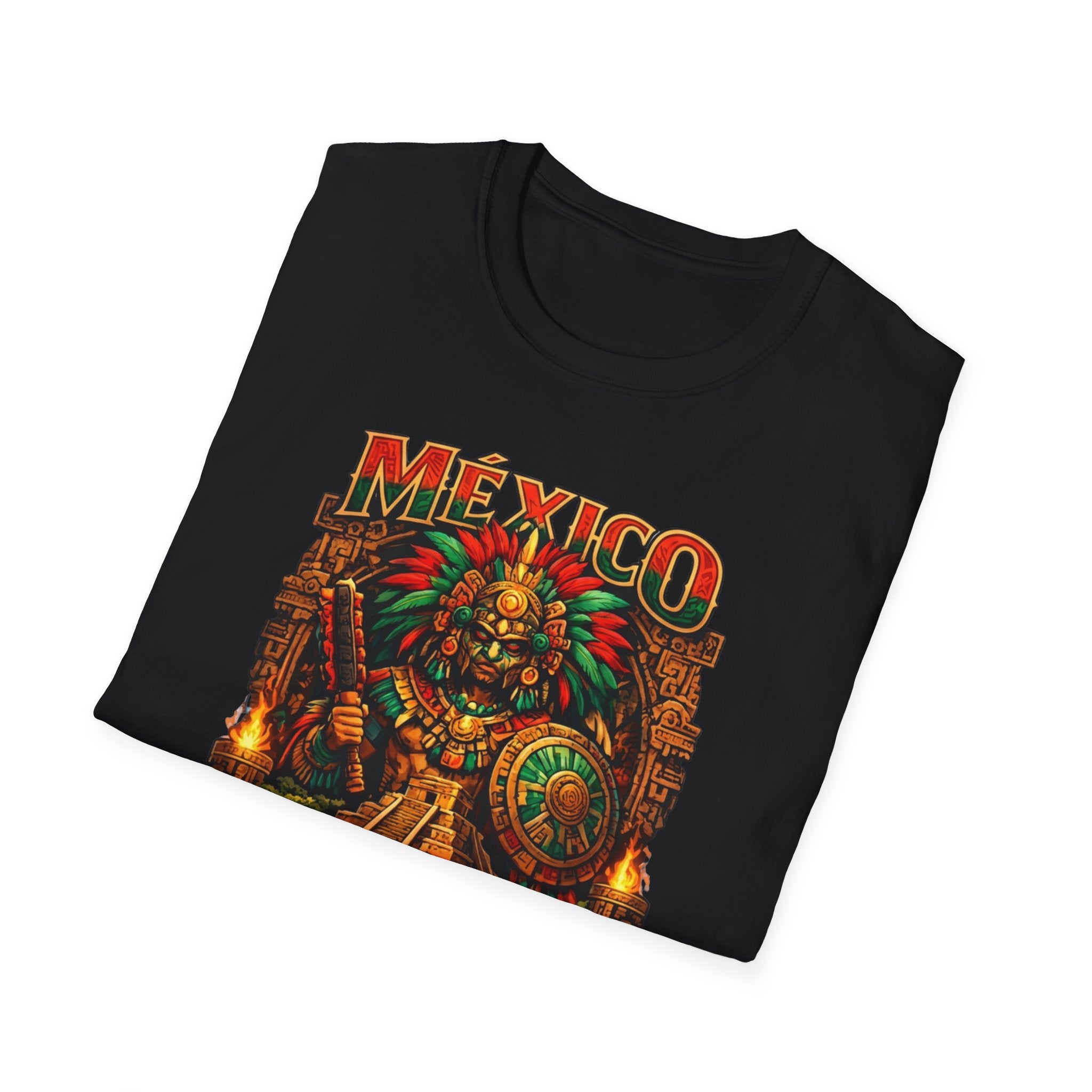 Mexico Aztec Warrior T-Shirt | Mesoamerican Pyramid Illustration