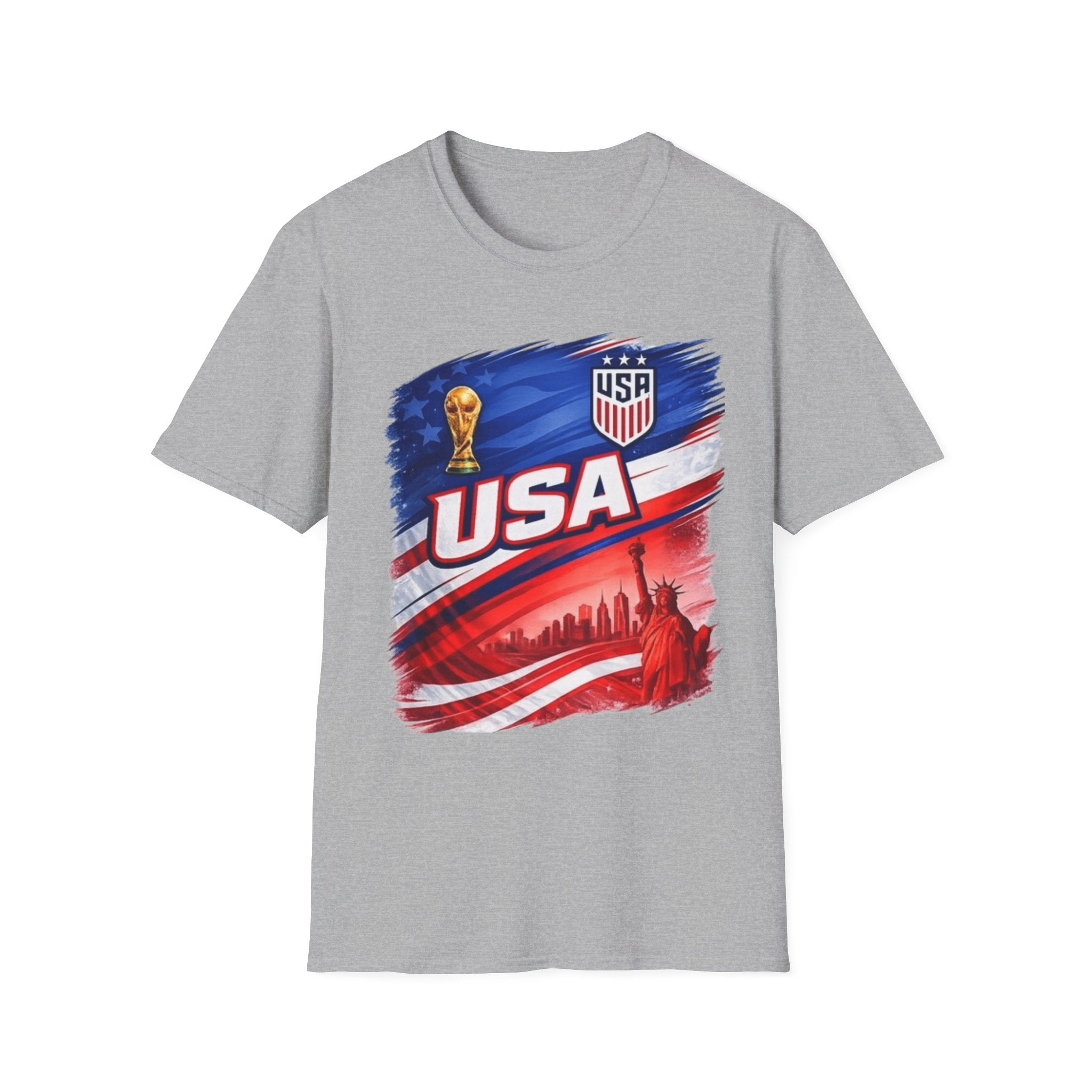 USA Soccer World Cup T-Shirt | American Flag, Statue of Liberty, Soccer Crest