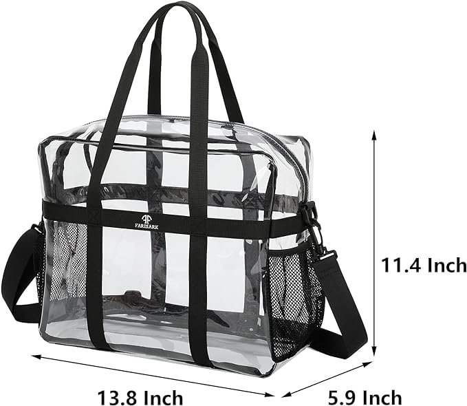 FARMARK Clear Tote Bag Stadium Approved Heavy Duty Crossbody Black Large