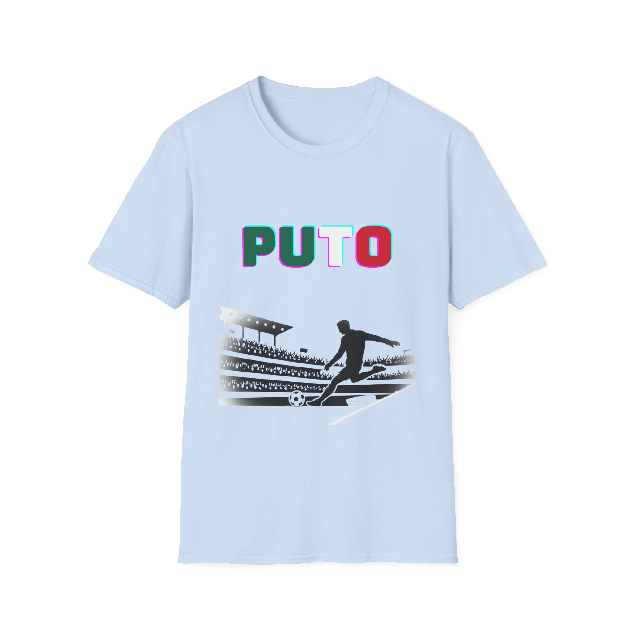 PUTO soccer penalty kick T-Shirt | stadium silhouette, bold typography