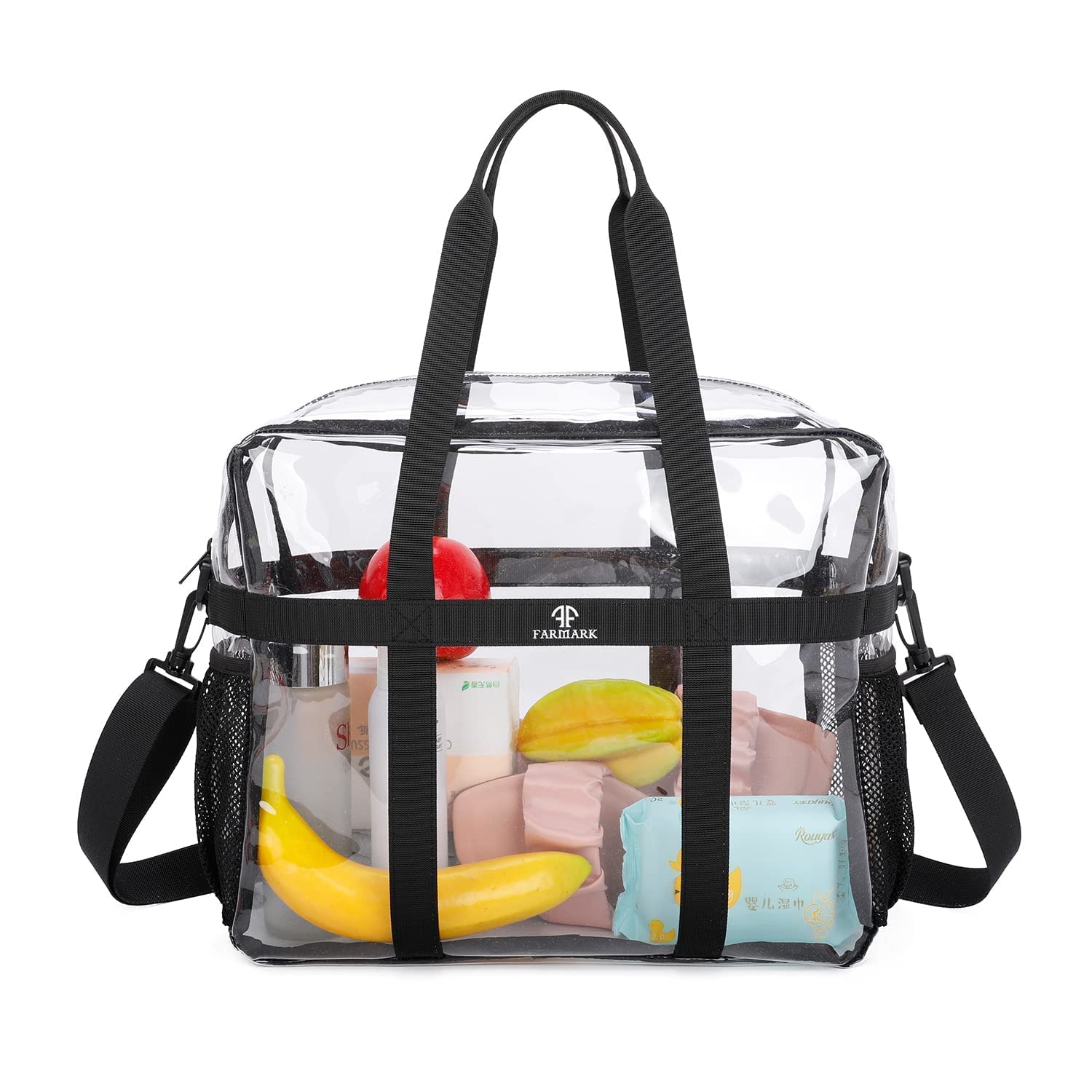 FARMARK Clear Tote Bag Stadium Approved Heavy Duty Crossbody Black Large