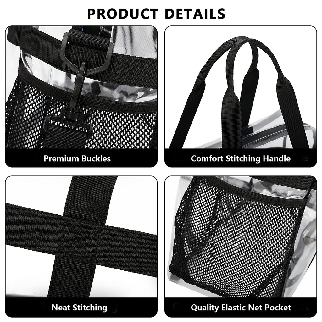 FARMARK Clear Tote Bag Stadium Approved Heavy Duty Crossbody Black Large