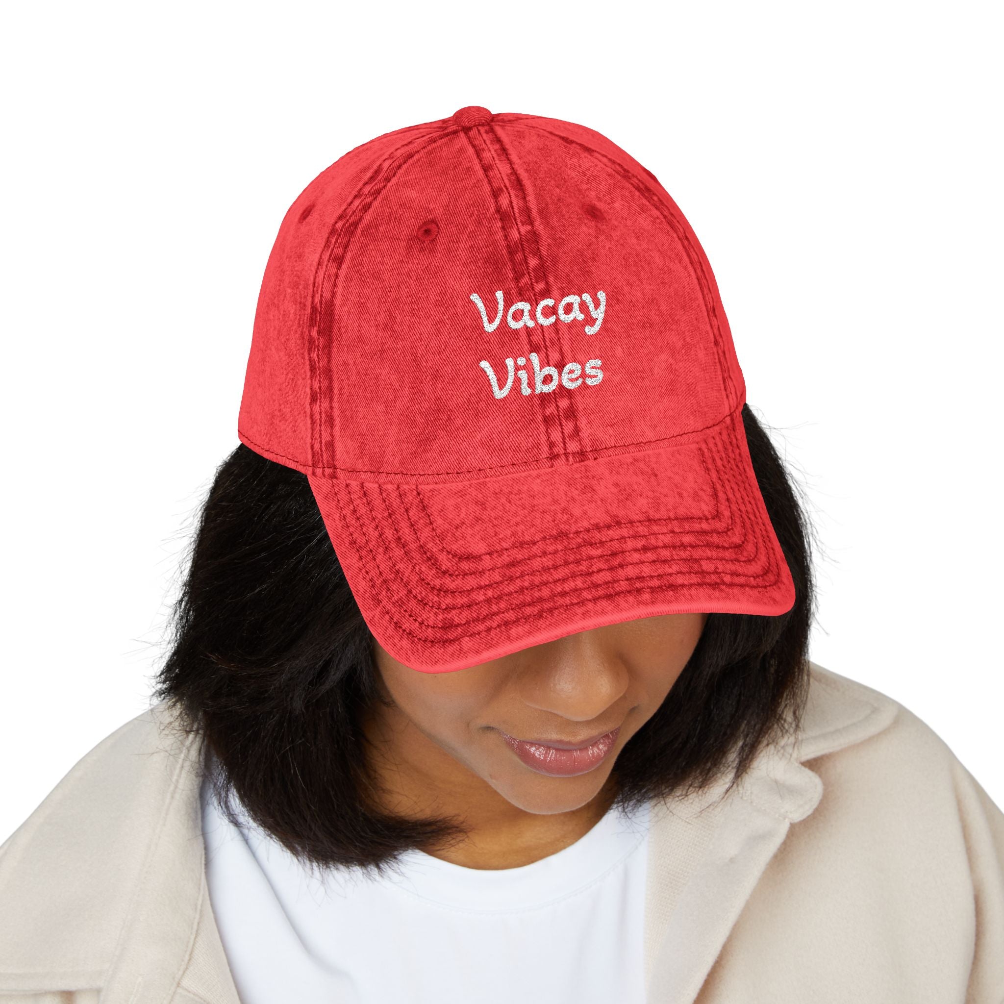 Vacay Vibes Embroidered Vintage Cap – Washed Red Baseball Hat