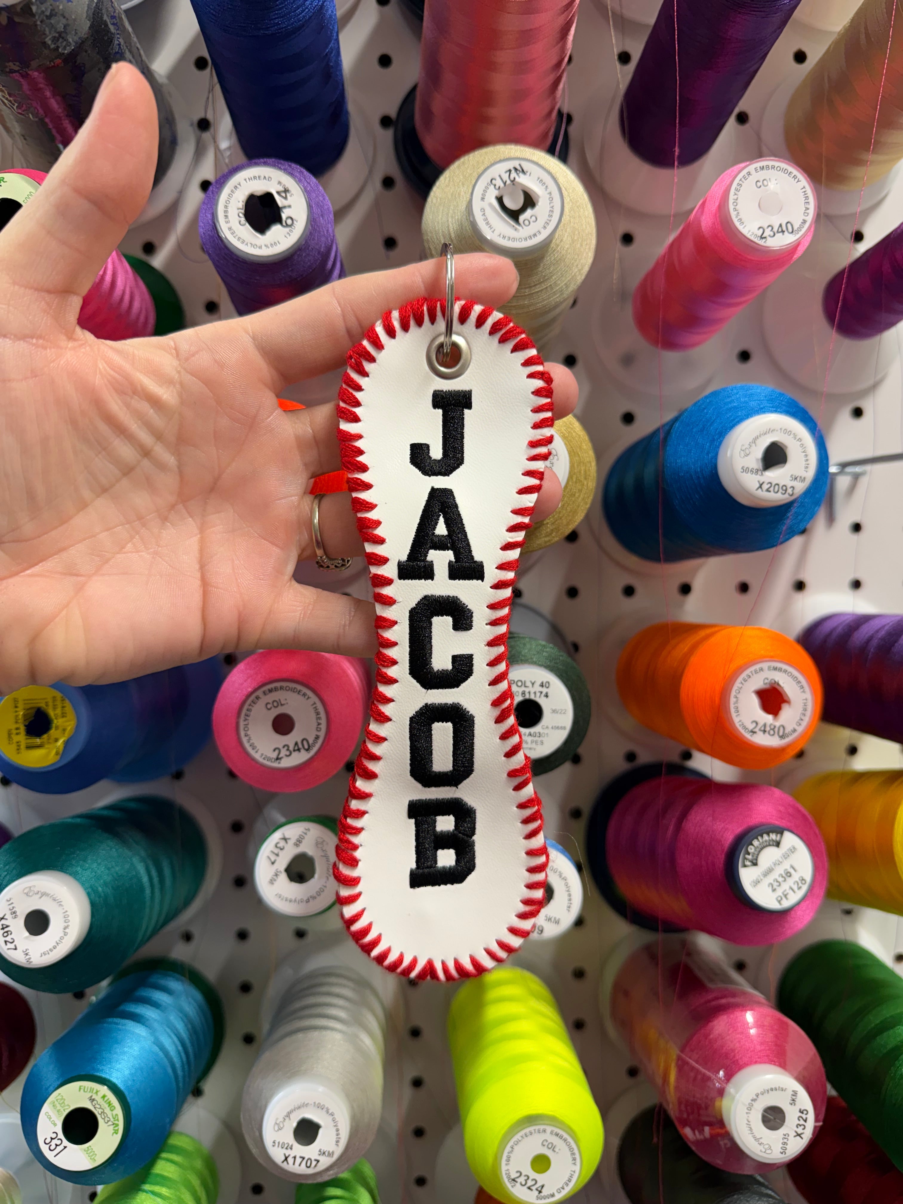 Personalized Embroidered Baseball or Softball Bag Tag | Keychain
