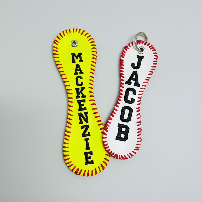 Personalized Embroidered Baseball or Softball Bag Tag | Keychain