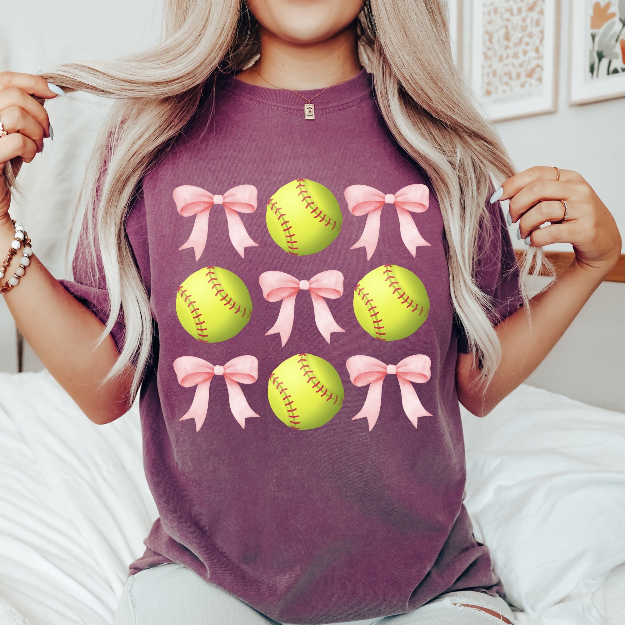 Softball, Pink Bows, Sports, Coquette, Mother's Day Tshirt Comfort Colors T-Shirt