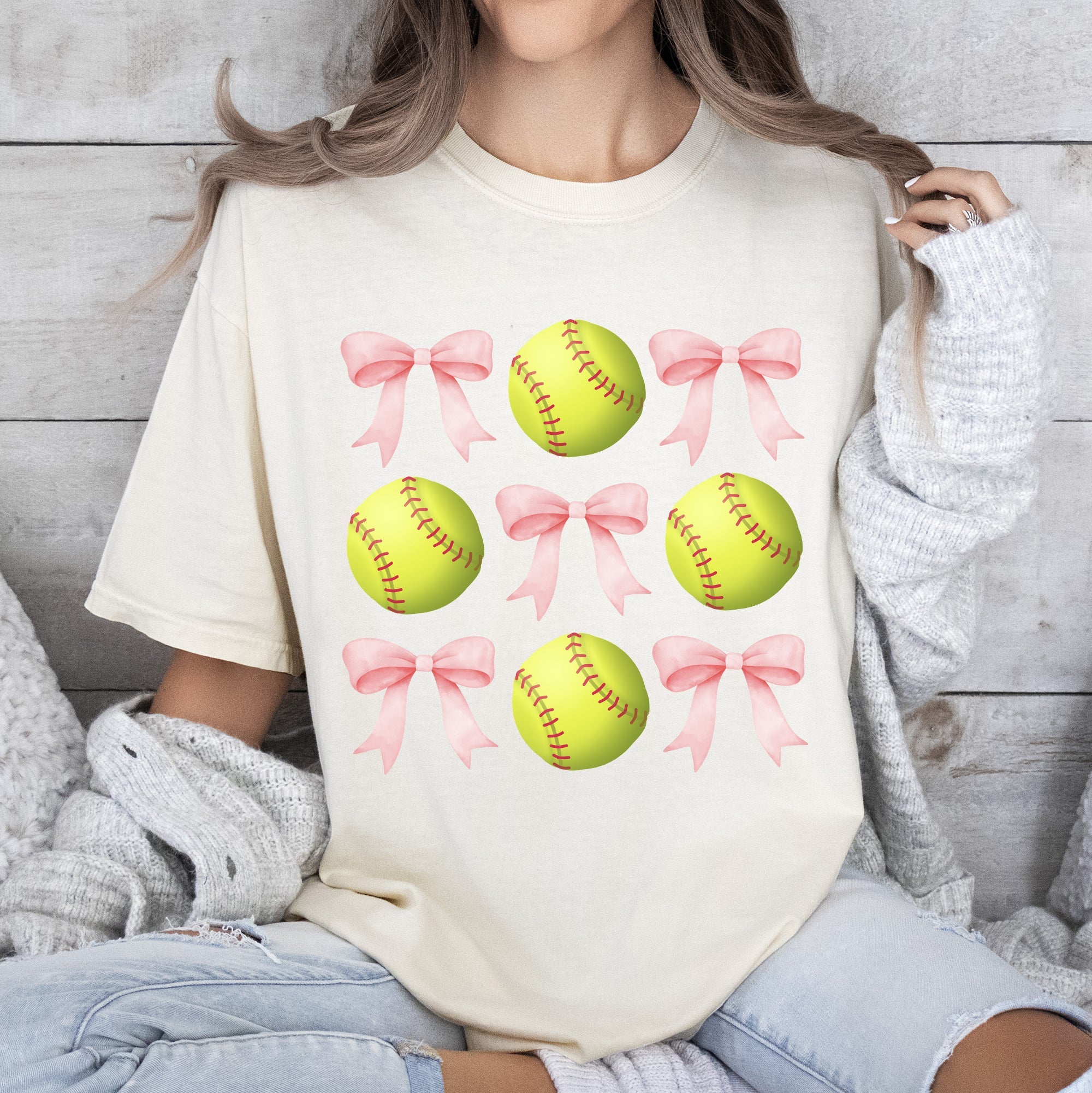 Softball, Pink Bows, Sports, Coquette, Mother's Day Tshirt Comfort Colors T-Shirt