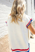 USA Stripe Contrast Trim Short Sleeve Sweater