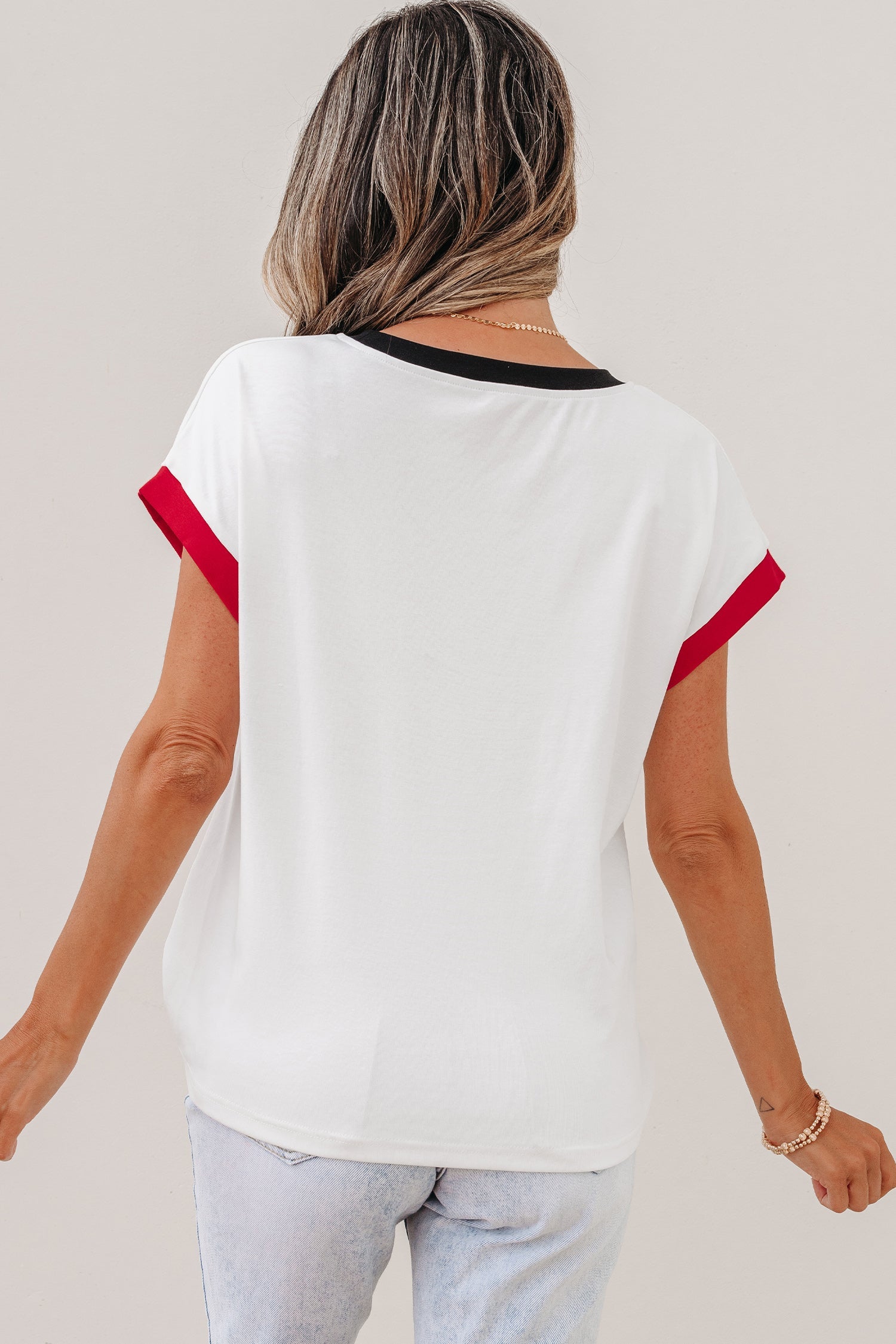 Sequin Star USA Patch Colorblock Trim T-Shirt