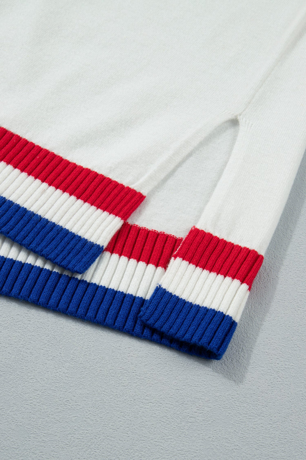 USA Stripe Contrast Trim Short Sleeve Sweater