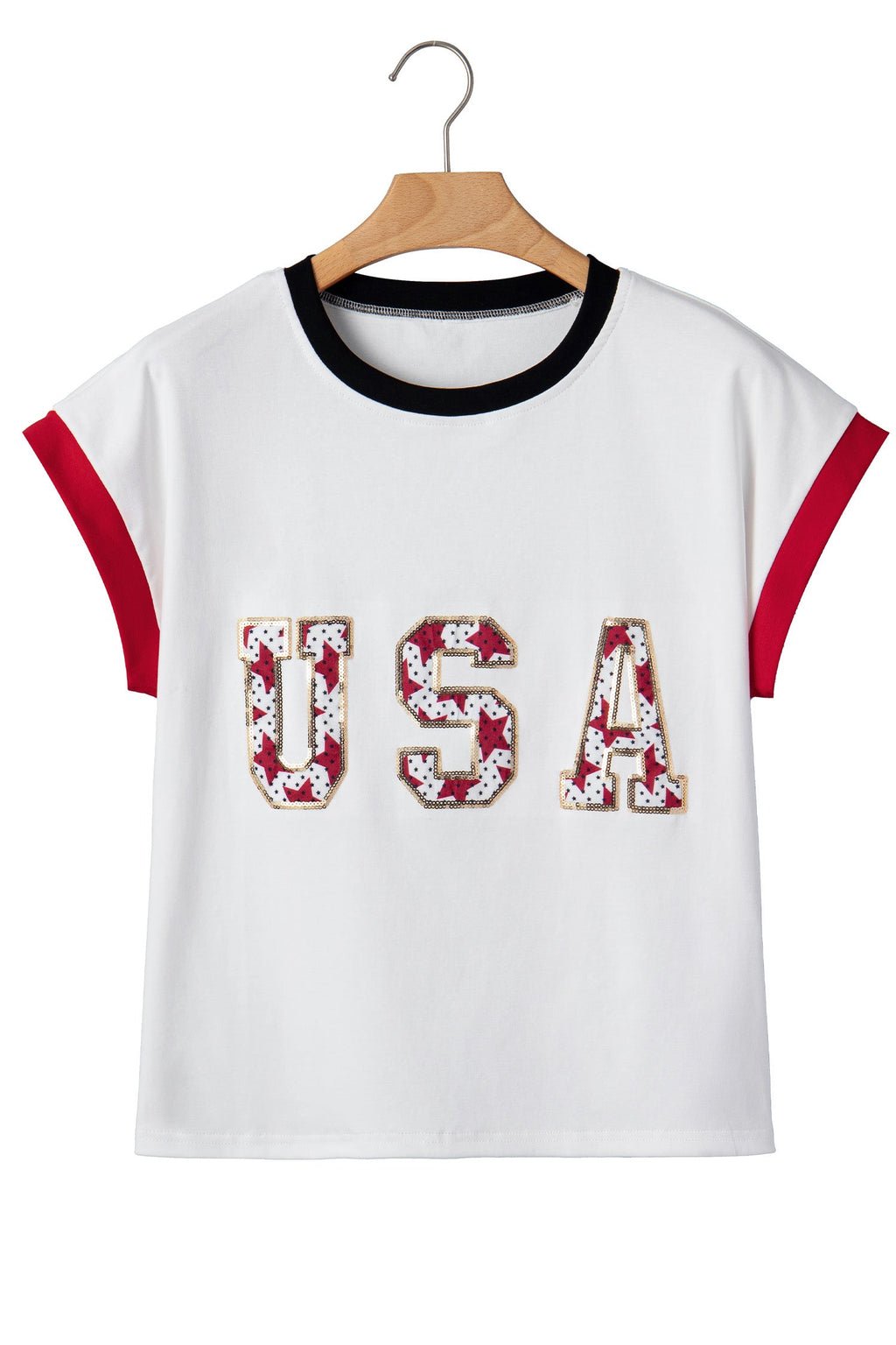 Sequin Star USA Patch Colorblock Trim T-Shirt