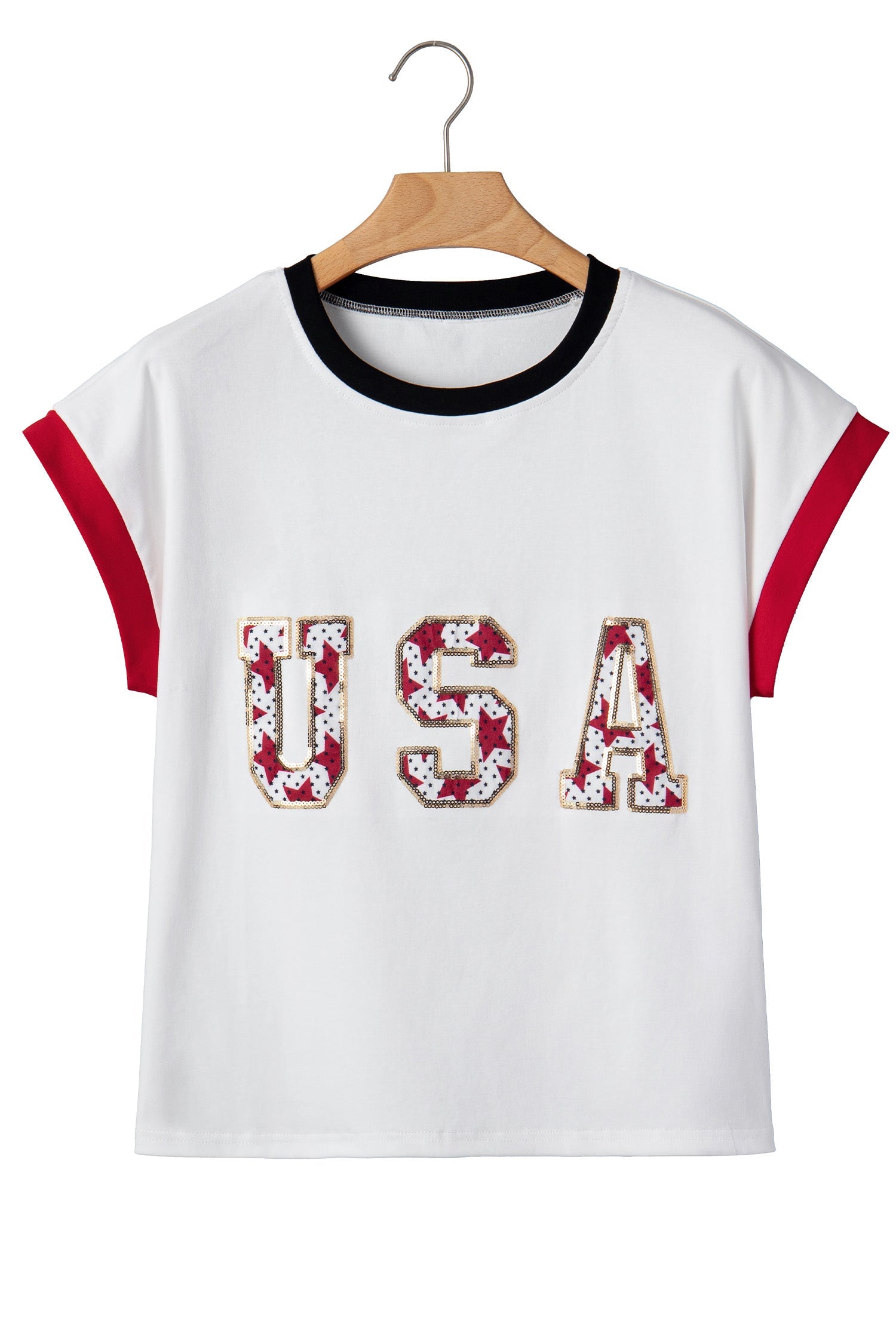 Sequin Star USA Patch Colorblock Trim T-Shirt