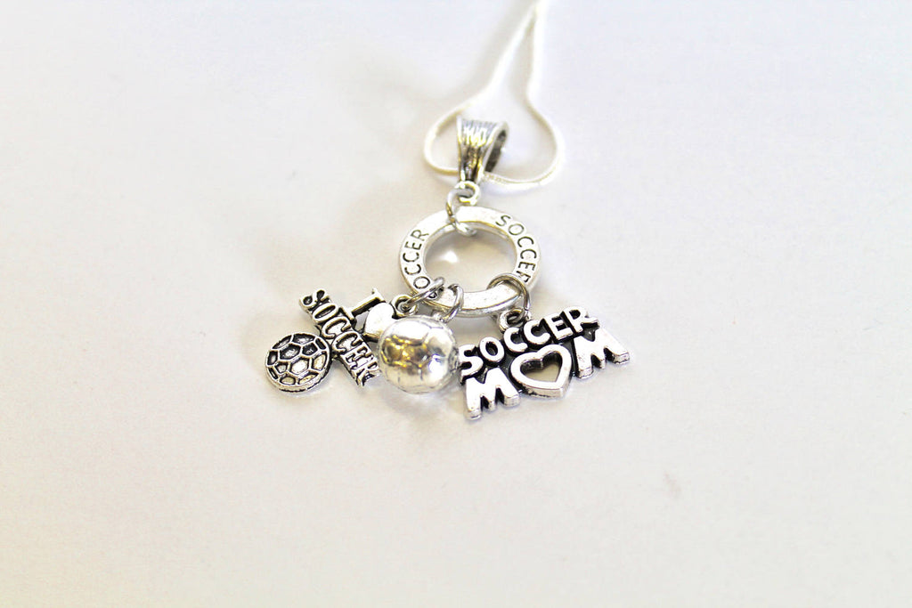 Soccer Mom Charm Pendant on Silver Chain, Soccer Gift, Soccer Jewelry, Gift For Her, Soccer Mama, Girlfriend Gift, Soccer Team Mom