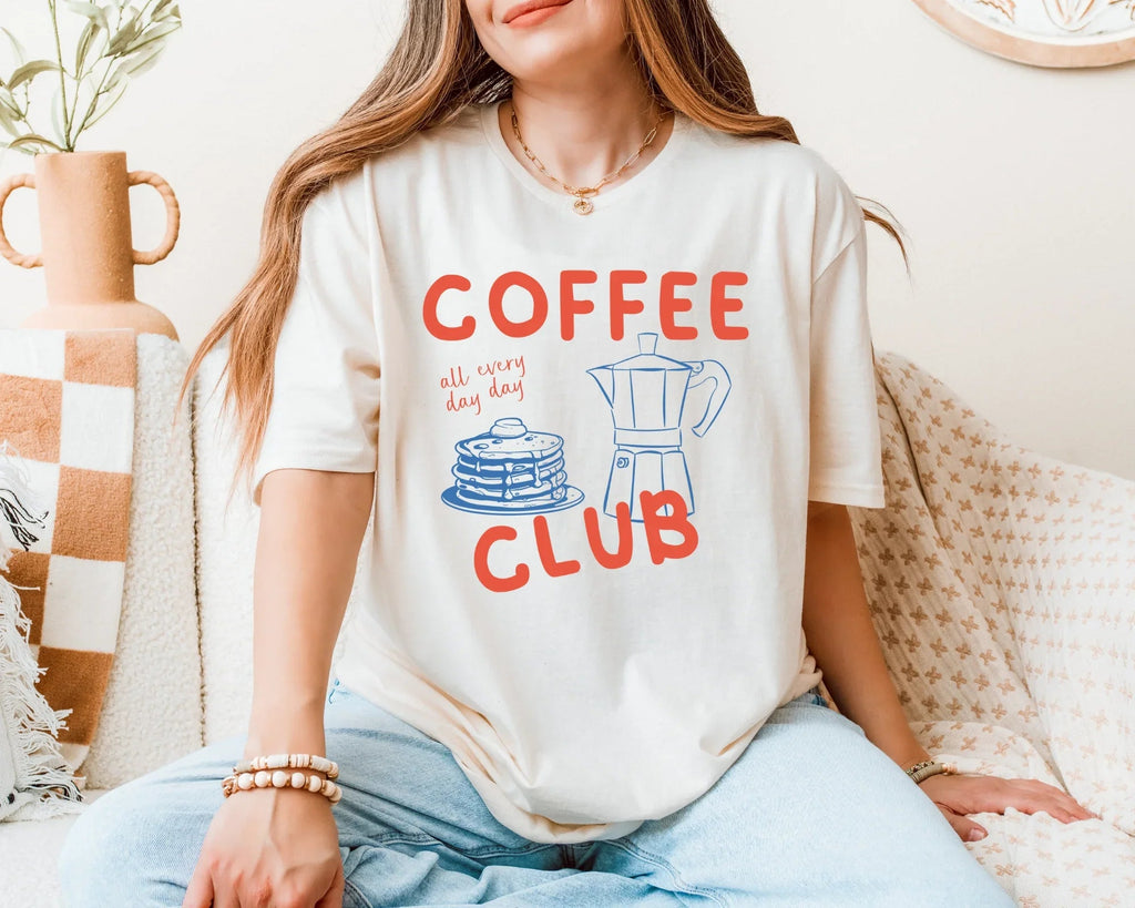 Coffee Club Shirt, Minimalist Line Art T-Shirt, Aesthetic Coffee Tee, Latte Lover Shirt, Neutral Graphic Tee, Cozy Coffee Gift for Her